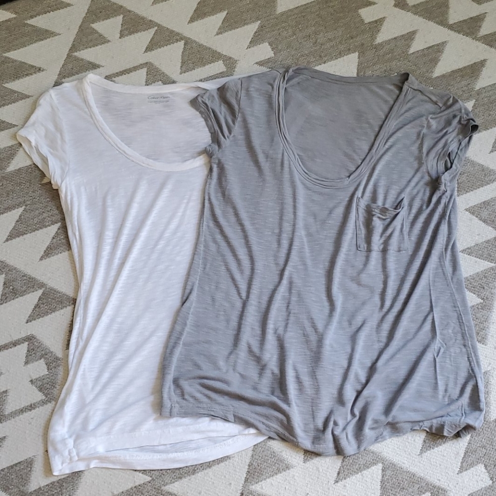 Calvin Klein Solid Slub Scoop Tee Bundle - M